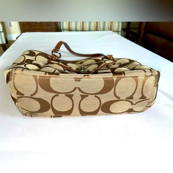 Vintage Coach Monogram Tote in Brown Beige w Shoulder Strap Lightweight & Roomy - Picture 6 of 16
